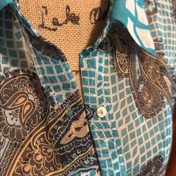 NICOLA Teal and Black Paisley Button Blouse - Picture 2 of 11